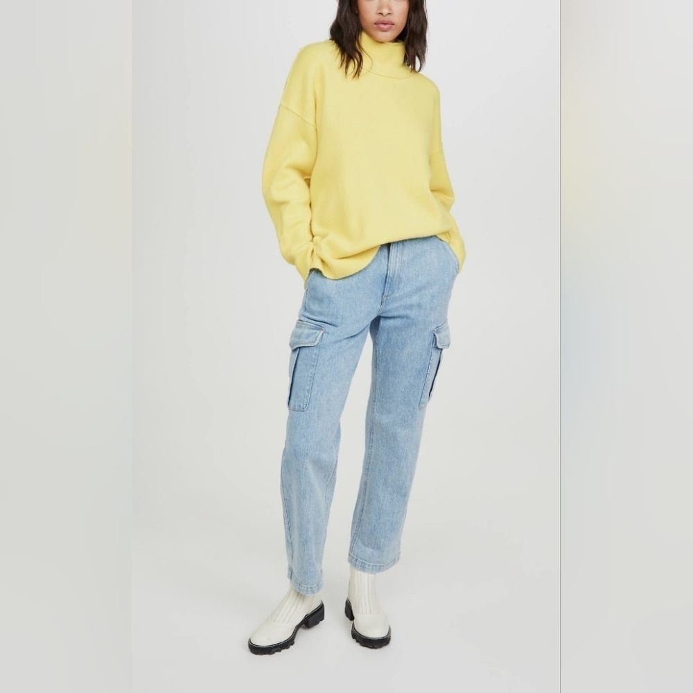 Free People yellow knit mock neck sweater dolman sleeves updown sweater